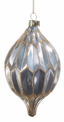 5" White and Gold Glass Diamond Ornament