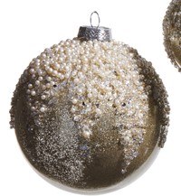 4" Gold, Silver, and Pearl Glass Ball Ornament