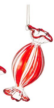 5" Red and Clear Glass Peppermint Candy Ornament
