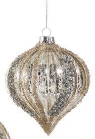 5" Distressed Silver Striped Glass Onion Ornament