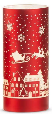 8" LED Red Santa Flying Over a Town Cylinder