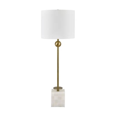 36" Distressed Bronze Metal Column on a White Square Base Table Lamp