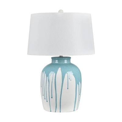 25" Turquoise Drips on White Ceramic Table Lamp