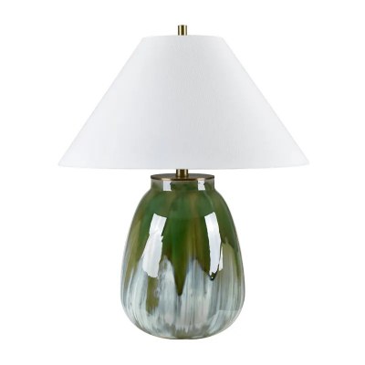 25" Two Toned Green and White Ceramic Table Lamp