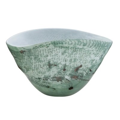 9" Green and White Oval Decorative Glass Bowl