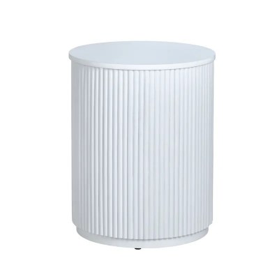18" Round White Ribbed End Table