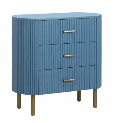 32" Blue Three Drawer Ribbed Cabinet