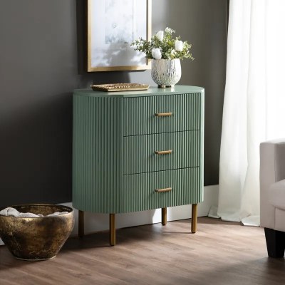 32" Green Three Drawer Ribbed Cabinet