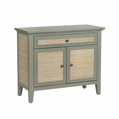 36" Green and Natural Woven Two Door One Drawer Cabinet