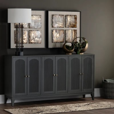 73" Dark Green Six Ribbed Door Credenza