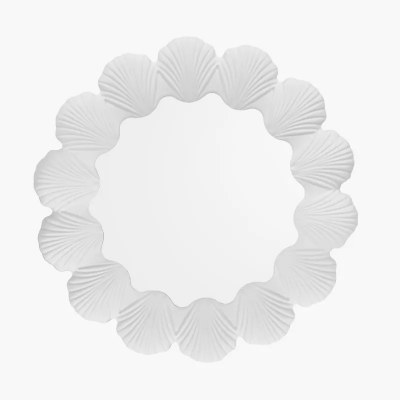30" Round White Scallop Shell Coastal Mirror