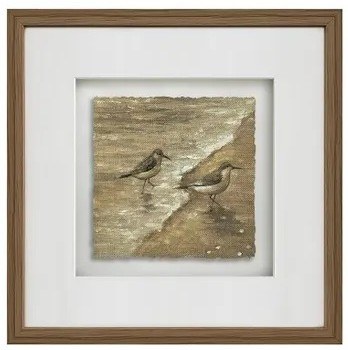 20" Sq Two Brown Sandpipers on the Shore Framed Coastal Print