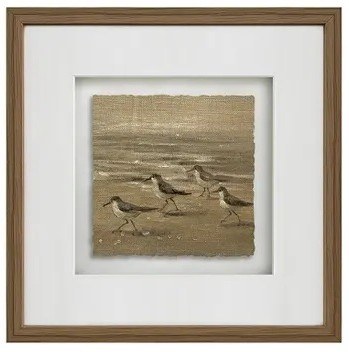 20" Sq Four Brown Sandpipers on the Shore Framed Coastal Print
