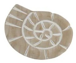 9" White Washed Snail Shell Coastal Wood Wall Art Plaque