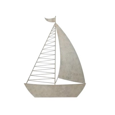 48" x 36" Taupe Sailboat Coastal Metal Wall Art Plaque