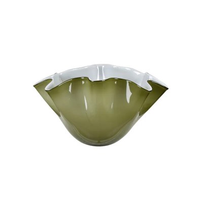 15" Round Sage and White Decorative Glass Bowl