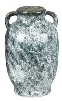 9" Dark Green and White Ceramic Decorative Vase With Handles
