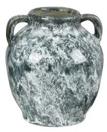 7" Dark Green and White Ceramic Decorative Vase With Handles