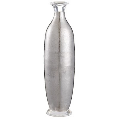 16" Silver Metal Vase With a Clear Rim Vase