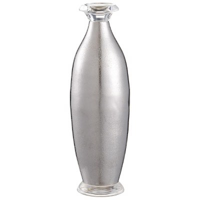 14" Silver Metal Vase With a Clear Rim Vase