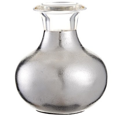8" Silver Metal Vase With a Clear Rim Vase
