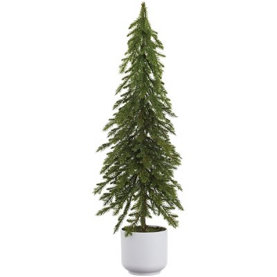 28" Faux Green Pine Tree in a White Cement Pot