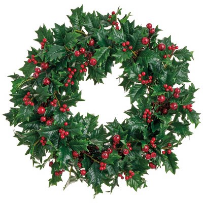 22" Round Faux Red and Green Holly Wreath