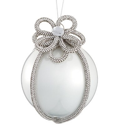 5" White Bling Wrapped Glass Ball Ornament