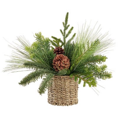 15" Faux Green Pine Mix in a Basket
