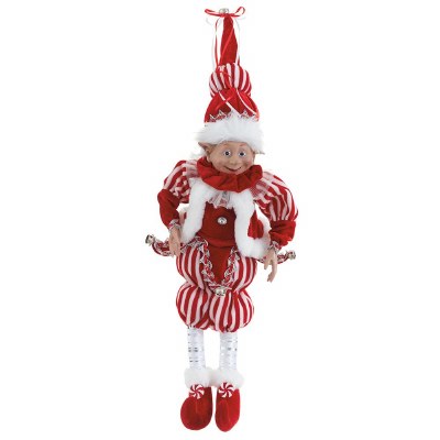 26" Red and White Elf Wearing a Striped Outfit Figurine