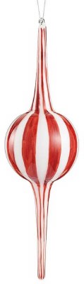 10" Red and Whit Stripes Ball Center Glass Ornament