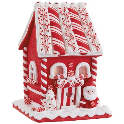 8" LED Red and White Gingerbread House
