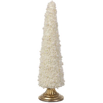 15" White Faux Pearl Beads Christms Tree