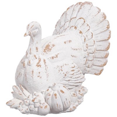 6" Distressed White Polyresin Turkey Fall & Thanksgiving Statue