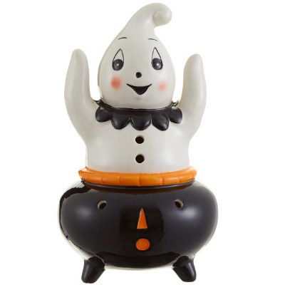 10" LED Ghost in a Cauldron Ceramic Halloween Statue