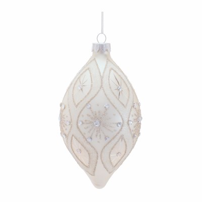 5" White Glitter and Bling Glass Ornament
