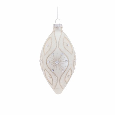 5" White Glitter and Bling Glass Ornament