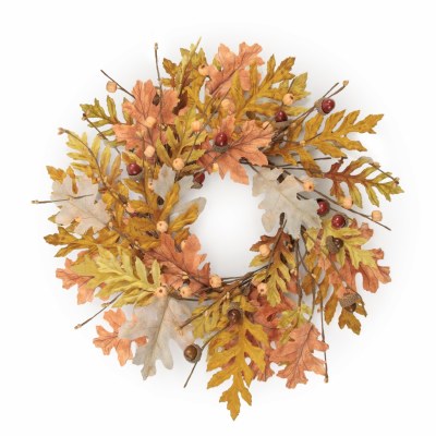 6" Opening Faux Yellow and Orange Oak Leaf Candle Ring