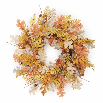 24" Round Faux Yellow and Orange Oak Leaf Fall & Thanksgiving Wreath