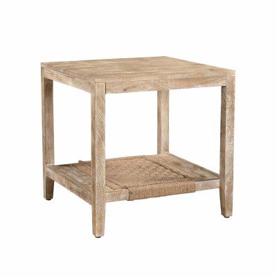 24" Whitewash One Woven Shelf End Table