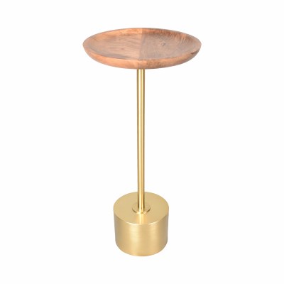 10" Round Brown Wood Gold Base End Table