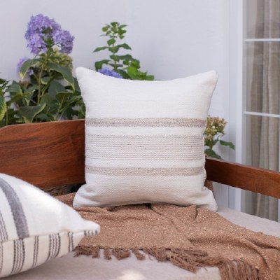 20" Sq Natural and White Stripes Pattern Decorative Indoor/Outdoor Pillow