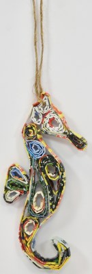 Multicolor Recycled Paper Seahorse Coastal Christmas Ornament