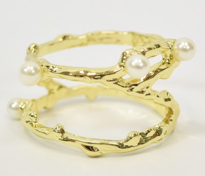 Gold Toned Cuff With Faux Pearls Napkin Ring