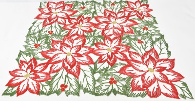 36" Sq Red and White Big Poinsettia Christmas Table Topper