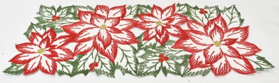 36" Red and White Big Poinsettia Christmas Table Runner