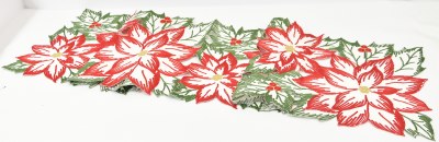 72" Red and White Big Poinsettia Christmas Table Runner