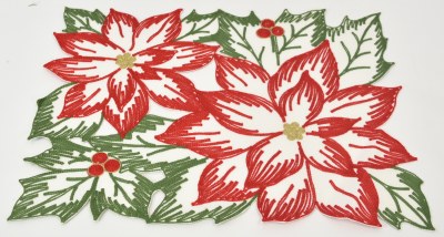 13" x 19" Red and White Big Poinsettia Christmas Placemat