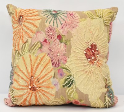 18" Sq Multicolor Triple Flower Decorative Botanical Pillow