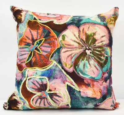 18" Sq Multicolor Hibiscus Decorative Botanical Pillow